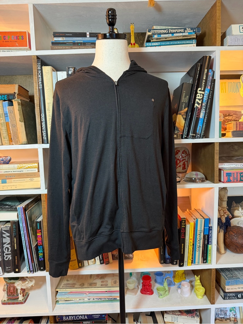 Men's Black Hooded Zip Sweater